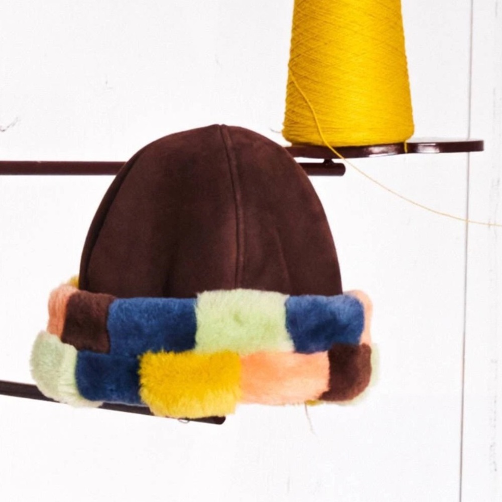 NWT UGG x The Elder Statesman Suede Shearling Multicolor Tes Hat Rare L/XL